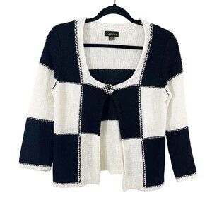 Cartise Black &‎ White Checkered Print Knit Cardigan Sweater - Size Small